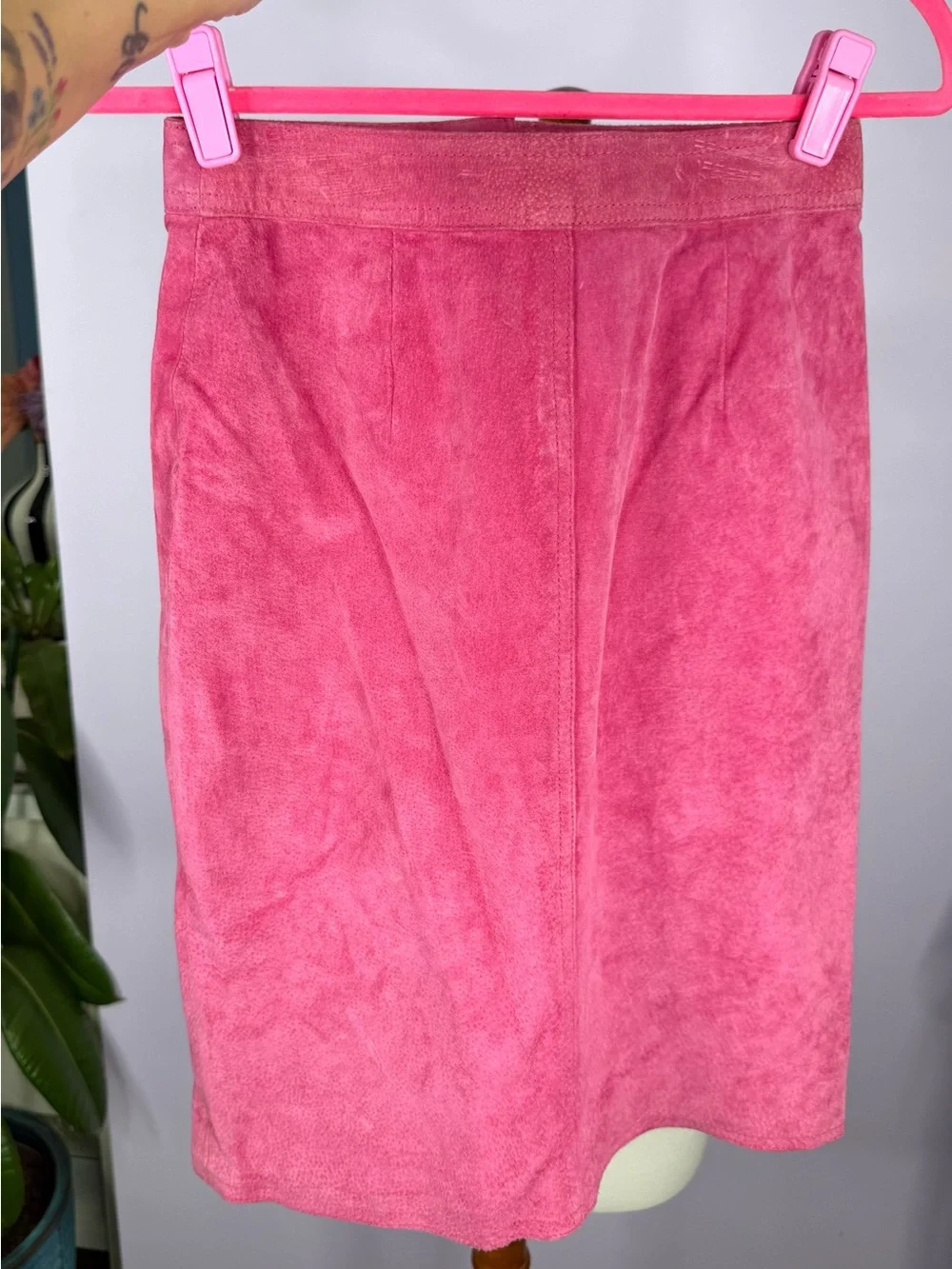 Vintage Bermans 80's Pink Suede & Leather Matching Skirt Set